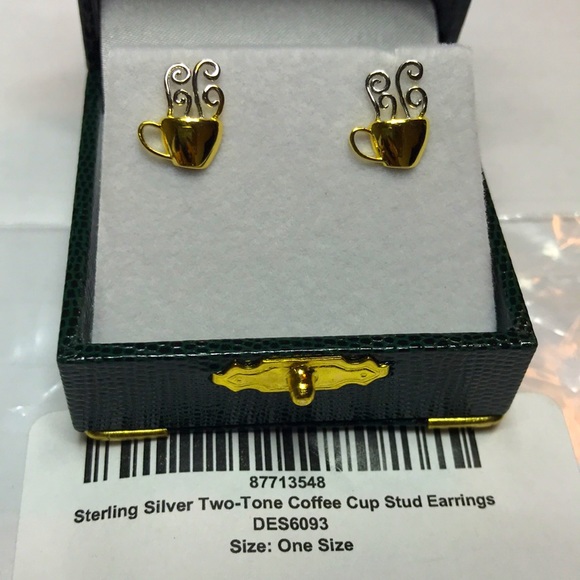 14KT GOLD-PLATED STERLING SILVER Coffee Cup Studs - Picture 10 of 11